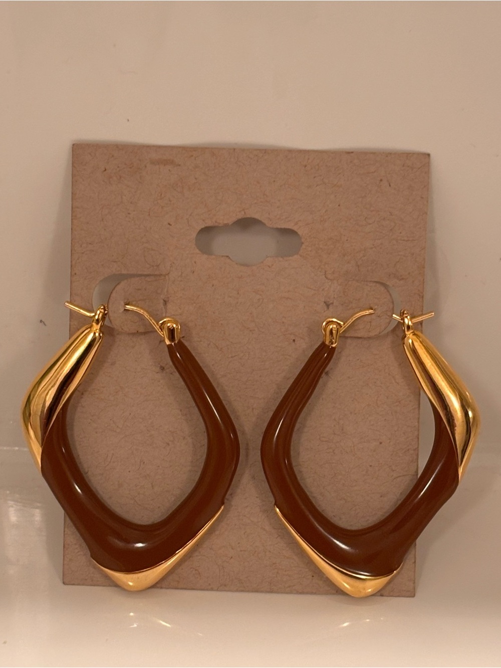 Gold & Brown Resin Twist Hoop Earrings - Elegant Women's Jewelry